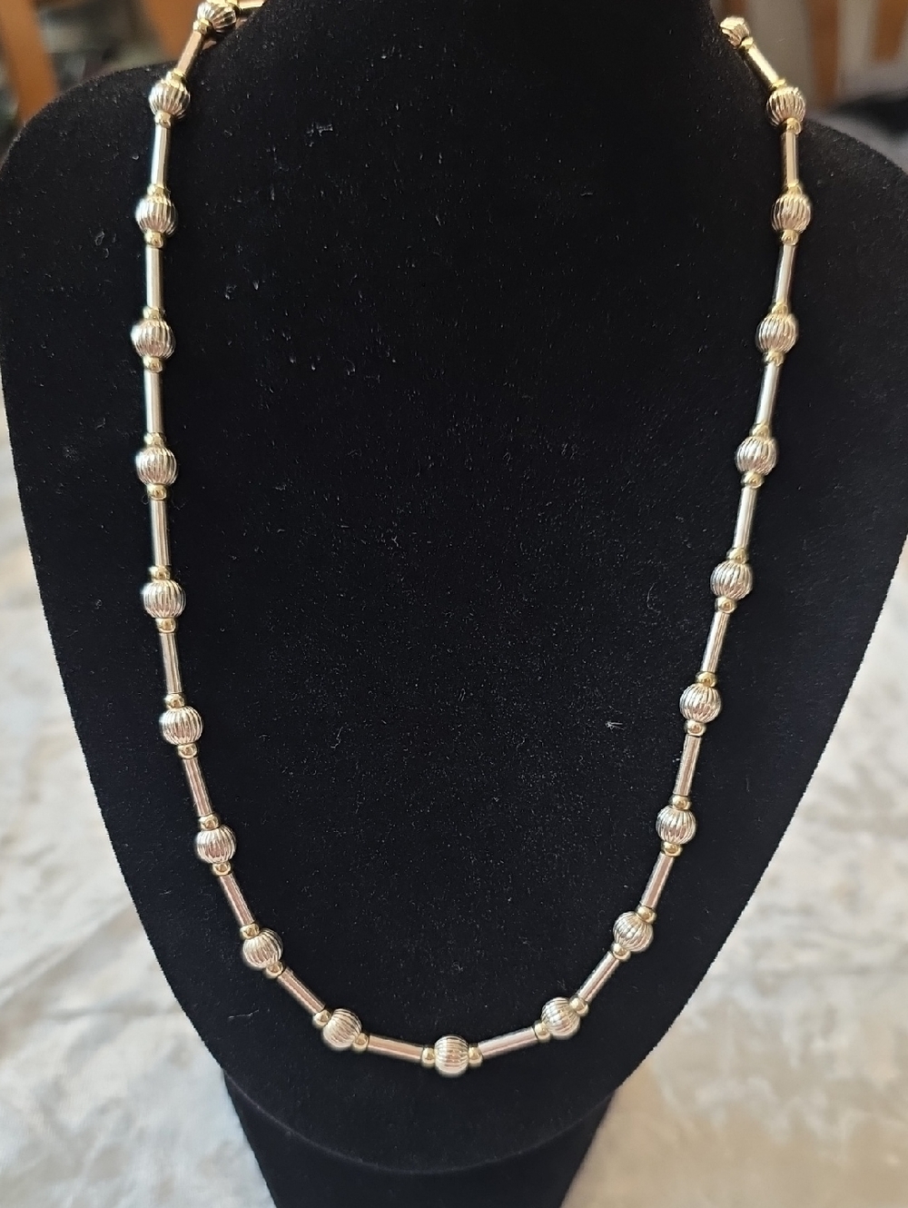 Vintage Milor Italy Sterling Silver Beaded Bar Necklace
